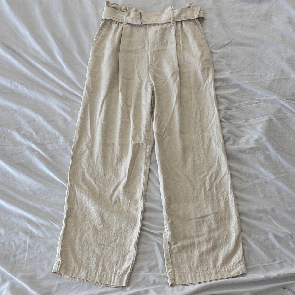 Uniqlo khaki belted linen trousers
